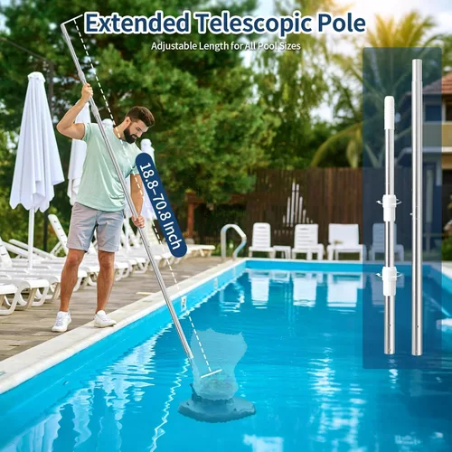 Vista 6 de Aspiradora de hojas de piscina recargable con poste telescópico, potente succión de 83 GPM - Skimmer inalámbrico para piscinas enterradas y sobre
