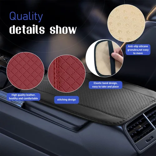 Vista 4 de Ziciner Almohadilla de cuero para reposabrazos de consola central de automóvil, protector impermeable de PU para caja de asiento de automóvil Beige