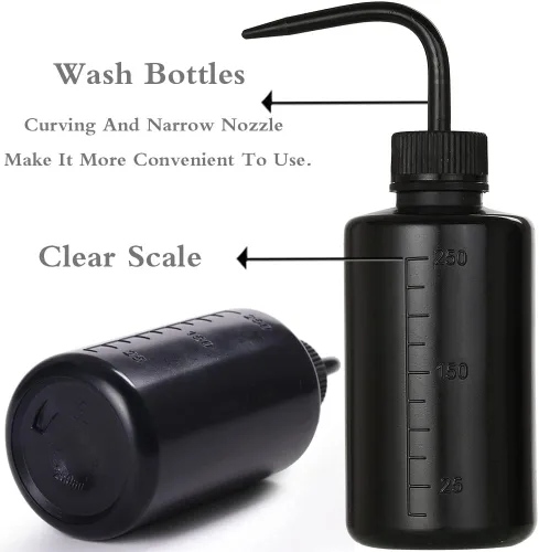Vista 3 de 2 botellas de lavado de tatuajes de 8.5 fl oz Botella de agua de 8 oz para riego de suculentas y limpieza médica, negro y azul