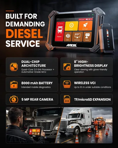 Vista 6 de ANCEL V6HD - Escáner de camión resistente con pruebas bidireccionales, regen DPF, DEF/SCR, codificación de inyector, corte de cilindro, reinicio