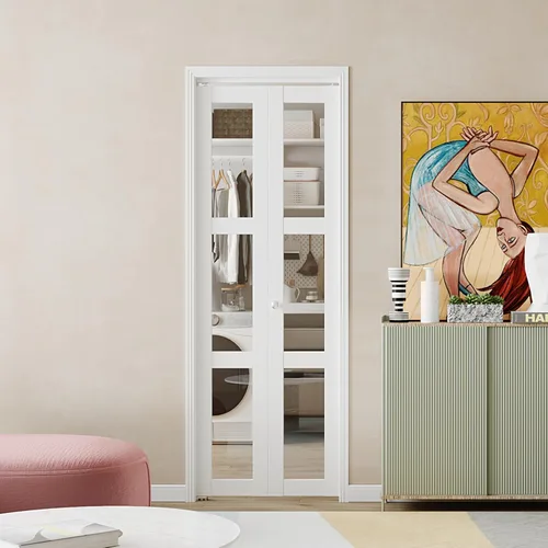 Vista 31 de BARNER HOME Puerta plegable, puerta de armario de cristal transparente de 3 lites, para apertura de 48 x 80 pulgadas, puertas plegables con kits