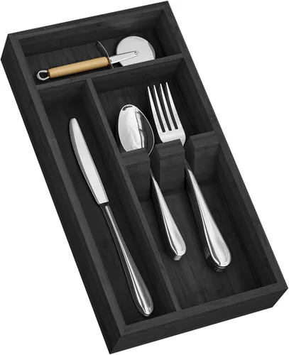 Yofidra Organizador de cubiertos de bambú, 12.6 x 6.97 x 1.96 pulgadas, organizador de cajones de utensilios de cocina, bandeja de cubiertos para