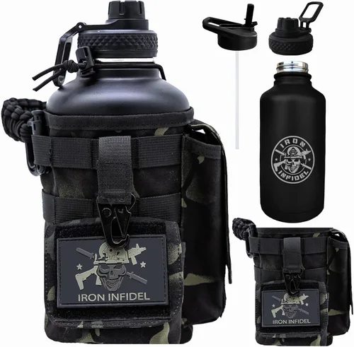 Vista 15 de Iron Infidel Battle Bottle - Botella de agua aislada de 32 onzas con tapa de popote y tapa para beber, frasco de metal de acero inoxidable incluye