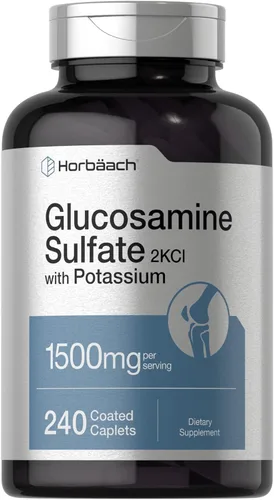 Horbäach Sulfato de glucosamina 1500 mg | 240 comprimidos | 2KCI con potasio | Suplemento sin OMG y sin gluten