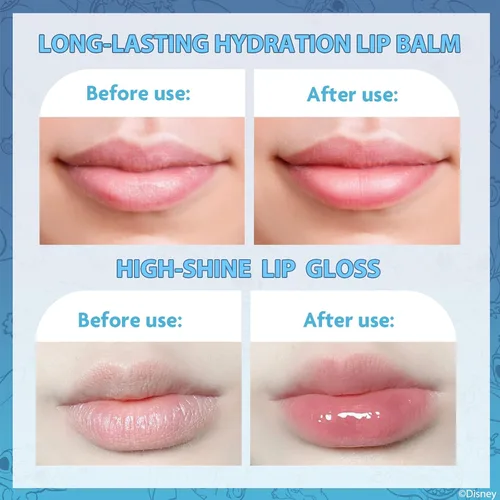 Vista 3 de Disney Stitch - Juego de estuches para maquillaje cosmético, incluye tubo de brillo de labios, bálsamo labial, brillo de labios compacto para niñas