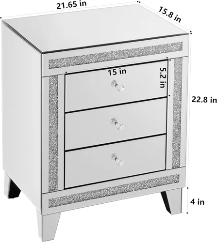 Vista 79 de HomVent Mesita de noche con espejo, mesa auxiliar con espejo, mesa de noche pequeña de cristal plateado para dormitorio, sala de estar