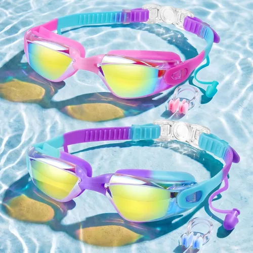 Vvinca Swimming Goggles for Kids 3-15 years-2 Pack, Kids Goggles Anti-Fog/UV No Leaking Swim Goggles for Kids