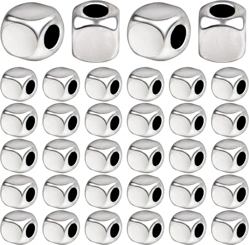 BronaGrand 200 cuentas espaciadoras cuadradas de plata antigua, cubo de aleación, cuentas lisas sueltas para pulseras, collares, manualidades,