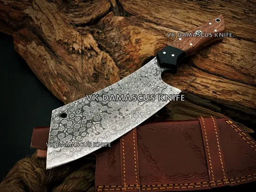 Vista 4 de Cuchillo de carnicero de Damasco, cuchillo de carnicero para cortar carne, 12 pulgadas, hecho a mano, cuchillo de espiga completa para cortar carne