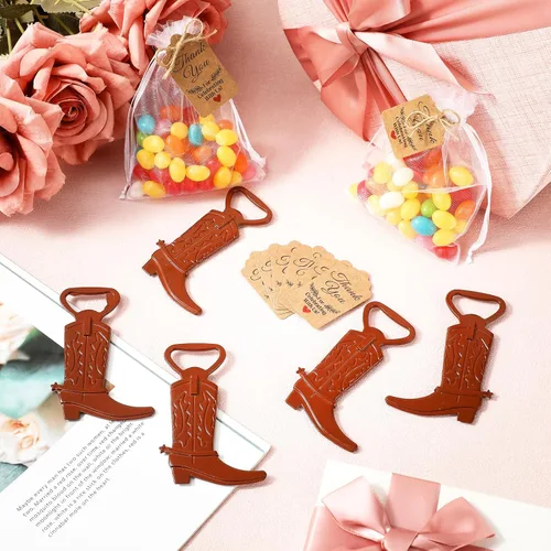 Vista 5 de Meanplan Juego de 99 piezas de abrebotellas de botas vaqueras Cowgirl Western Derby recuerdos de fiesta de boda, incluye abridor de botellas