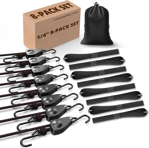 Vista 9 de Ratchet Tie Down Straps, 1/4" Adjustable Rope Hangers 2 Pack, 12FT Tie-Down VIPARSPECTRA Sistema de polea de suspensión para lámpara de crecimiento