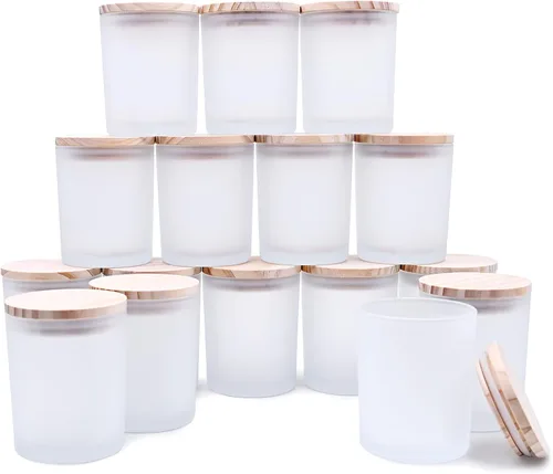 Vista 25 de SHOWIN Tarros gruesos para hacer velas, 16 unidades, tarros vacíos de 7 onzas con tapas de madera para hacer velas, contenedor de muestra, Navidad