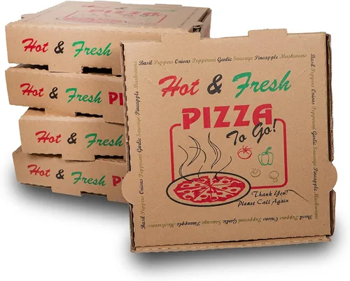 Vista 6 de Paquete de 50 cajas de pizza con estampado de 4 colores para pizza caliente y fresca, color marrón (7 x 7 pulgadas)