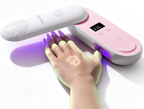 MelodySusie P-PLUS20F - Lámpara de uñas compacta inalámbrica con innovador panel giratorio y diseño de protección UV, la luz UV recargable cura