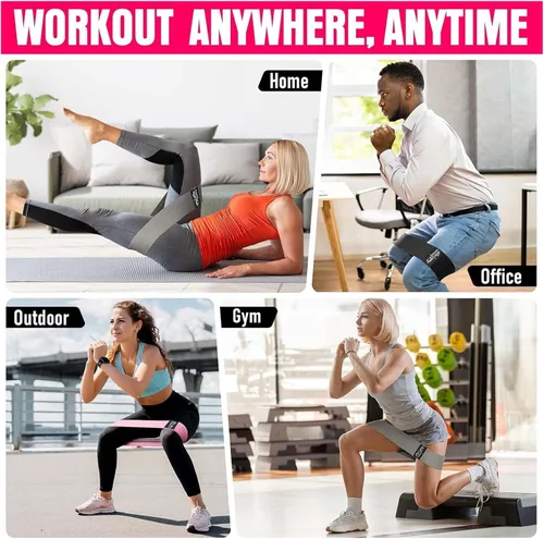 Vista 7 de Booty & Resistance Bands – 3 Level Non-Slip Fabric Exercise Bands for Legs & Glutes, Women & Men, Squats, Hip Thigh Training, Yoga, Pilates, Home