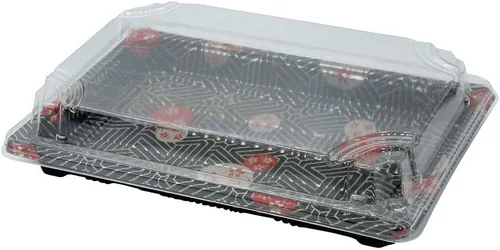 Vista 4 de EcoQuality Bandejas de sushi negras con tapas de 7.25 x 5 pulgadas, caja de embalaje desechable de sushi, contenedor de transporte, cajas