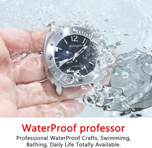 Vista 4 de BINLUN Reloj de pulsera mecánico automático para hombre, resistente al agua, acero inoxidable, reloj de pulsera para hombre con fecha