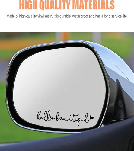 Vista 3 de RACOONA Calcomanía para espejo retrovisor, calcomanía Hello Beautiful, accesorios de coche, calcomanía para espejo retrovisor (negro)
