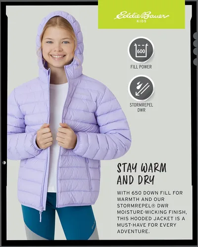 Vista 5 de Eddie Bauer CirrusLite - Chaqueta de plumón resistente a la intemperie para niñas, acolchado con aislamiento acolchado de burbujas (3-20)