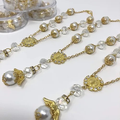 Vista 3 de YRP 12 bautizo oro blanco Ángel Favores Pulsera Bautizo Recuerdos Angel Bracelet