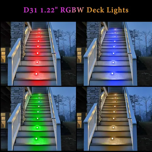 Vista 2 de Paquete de 20 luces de cubierta RGBW, Φ1.22 pulgadas RGB/luz blanca cálida, control WiFi, kit de luces LED de bajo voltaje DC12V, luces de cubierta