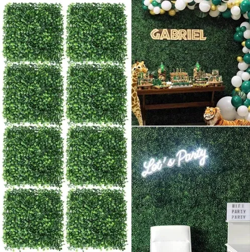 Vista 7 de Plantas artificiales de 10 x 10 pulgadas, telón de fondo de pared, flores, seto de boj para boda, paneles de vegetación para interiores