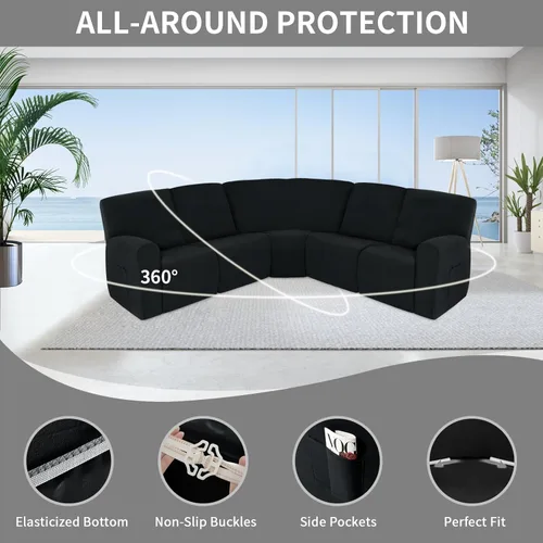 Vista 3 de Easy-Going Funda reclinable 100% impermeable, funda elástica para sofás reclinables, funda de sofá modular extragrande, protector de muebles en Negro