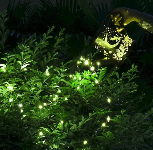 Vista 7 de YJFWAL Regadera solar con luces, luces solares de jardín, linterna solar colgante, luces de jardín impermeables para exteriores, luces decorativas