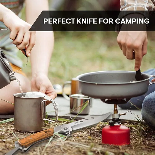 Vista 9 de Grand Way - Cuchillo plegable de caza con mango de palisandro, cuchillo de bolsillo negro, cuchillos plegables de hoja dentada afilada de 3,5