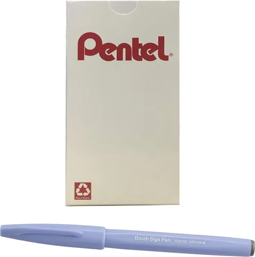 Vista 8 de Bolígrafo con punta de pincel Pentel, tinta ocre. Caja de 12 (SES15 C-Y), Azul