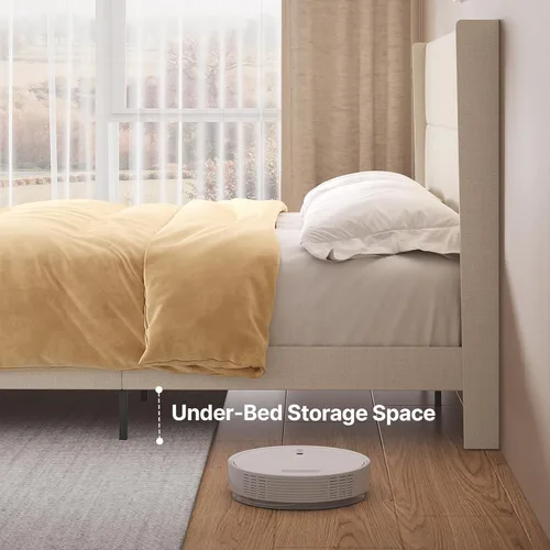 Vista 80 de Gizoon Base de cama matrimonial con cabecera de ala, plataforma tapizada con cabecera geométrica moderna, listones de madera, sin ruido, no necesita