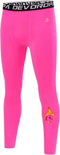 Vista 19 de DEVOROPA - Leggings de compresión para niños, mallas deportivas con forro polar, capa base térmica Verde militar (forro polar)