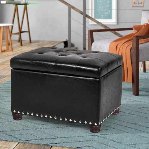 Vista 44 de Joveco Banco otomano de almacenamiento rectangular de tela, reposapiés, 24 pulgadas, moderno, copetudo, para dormitorio, asiento para entrada