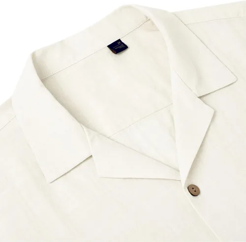Vista 4 de Alimens & Gentle - Camisas de lino estilo cubano para hombre, camisa de manga corta con botones, camisa de algodón para verano, playa, campamento