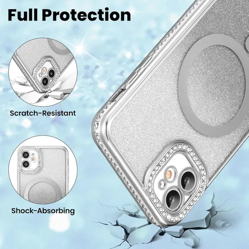Vista 6 de ZCDAYE Funda con purpurina para iPhone 11 con decoración de diamantes, funda brillante de lujo con protector de cámara compatible con carga sin