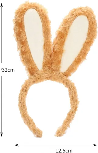 Vista 3 de JOYVIP Diadema de orejas de conejo de Pascua con orejas de conejo de peluche para fiesta de cosplay