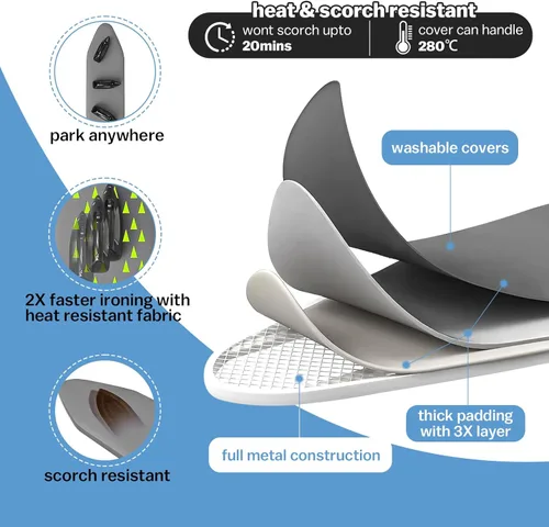 Vista 2 de Tabla de planchar montada en la pared, ajuste de altura de 36 x 12 pulgadas, tabla de planchar plegable para montaje en pared, tabla de planchar que