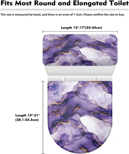 Vista 5 de Puprle - Funda para tapa de inodoro de mármol blanco, resistente a salpicaduras, con borde elástico, fundas suaves para inodoro de baño, se adapta a