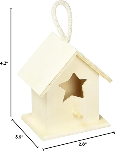 Vista 4 de Darice Casa de pájaros natural sin terminar – Madera clara, agujero de estrella – para proyectos de vacaciones y decoración del hogar – Decora