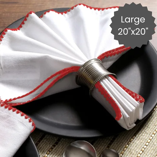 Vista 4 de Cotton Clinic Servilletas de tela con ribete – Servilletas de mesa de uso diario – Suaves y duraderas lavables – Ideal para cenas, bodas, Navidad