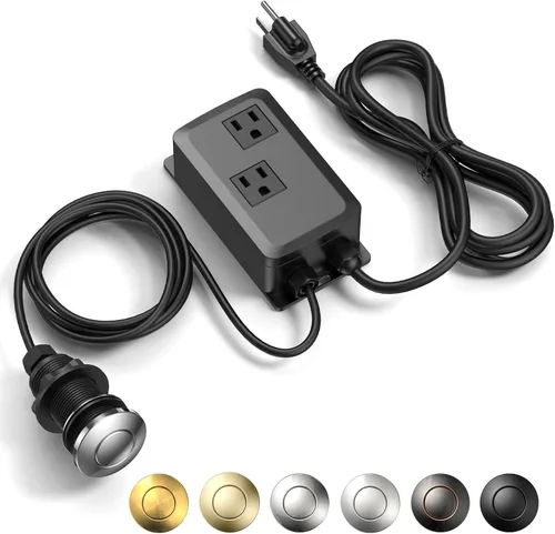 Vista 13 de Kit de Interruptor de Aire para Triturador de Basura, Salida Doble Profesional, Cubierta de Latón Macizo en Oro Cepillado, Botón Superior