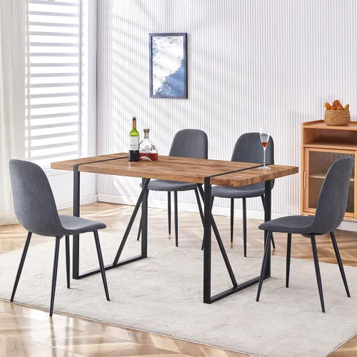 Vista 31 de Mesa de comedor de 55 pulgadas para 4-6, mesa de cocina de madera con patas de metal, mesa de comedor para 4-6 para el hogar, comedor, sala de estar