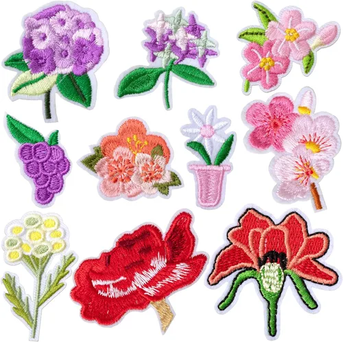 Vista 9 de HINZIC 10 mini parches de flores para planchar, 10 patrones, parches decorativos bordados, apliques de costura floral, apliques de San Valentín