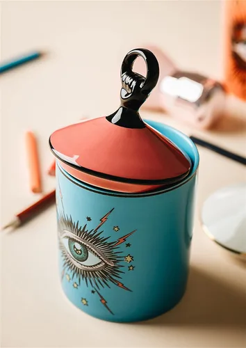 Vista 5 de Gran tarro de vela aromática de cielo estrellado con tapa de ojos, tarro de cerámica Makecup, soporte para hisopos de algodón, decoración del hogar