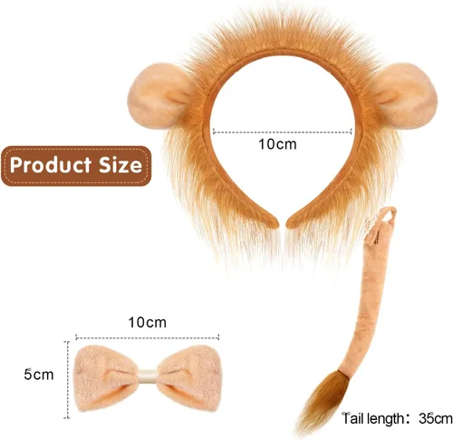 Vista 3 de Geyoga Disfraz de león de Halloween, disfraz de león con orejas de león, diadema, guantes, corbatín, falda tutú dorada, accesorios para niñas