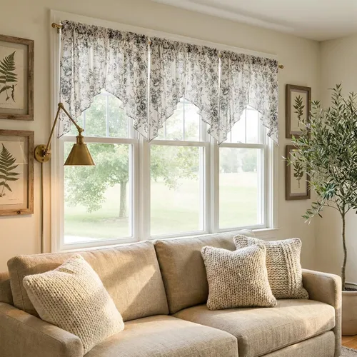 Vista 2 de jinchan Cenefa con estampado floral para ventanas de 36 pulgadas de largo, cenefas de cocina de lino para filtrar la luz campestre, tratamiento