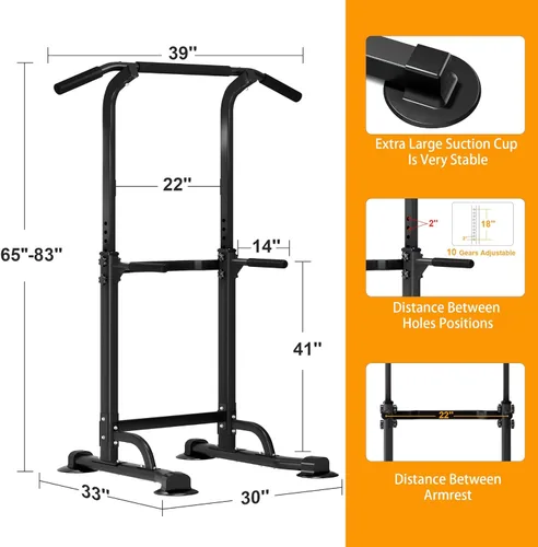 Vista 4 de DlandHome Power Tower Pull Up Dip Station Multi-Function Fitness Equipment for Strength Training Adjustable Height Dip Stand for Home Gym