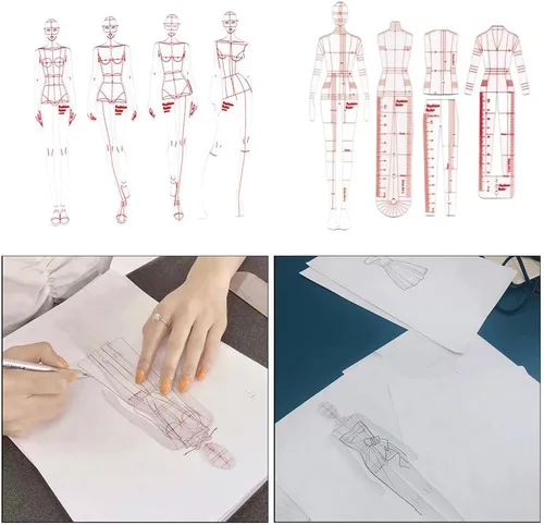Vista 6 de DYNWAVE Juego de 8 reglas de plantilla de curva francesa, diseño de patrones humanoides de costura para costura, sastrería, diseño de moda