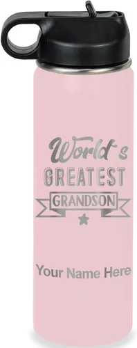 Vista 75 de LaserGram Personalized Water Bottle, World's Greatest Grandson, Stainless Steel Double Wall Vacuum Insulated with Flip Top Straw, Custom Engraved