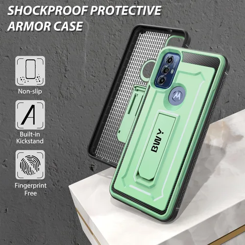 Vista 2 de Funda diseñada para Moto G Play 2023 con protector de pantalla, funda protectora militar resistente para teléfono Moto G Play 2023, soporte